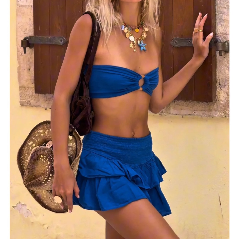 Blue Strapless Top & Skort Set
